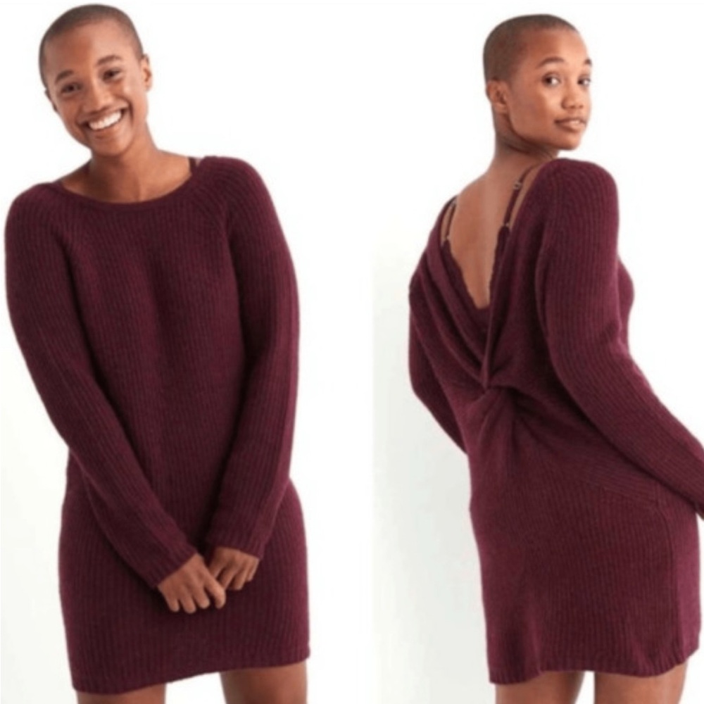 NWT❗️AERIE Size XS Dress CHARCOAL   L/S Sweater Twist‎ Back Mini